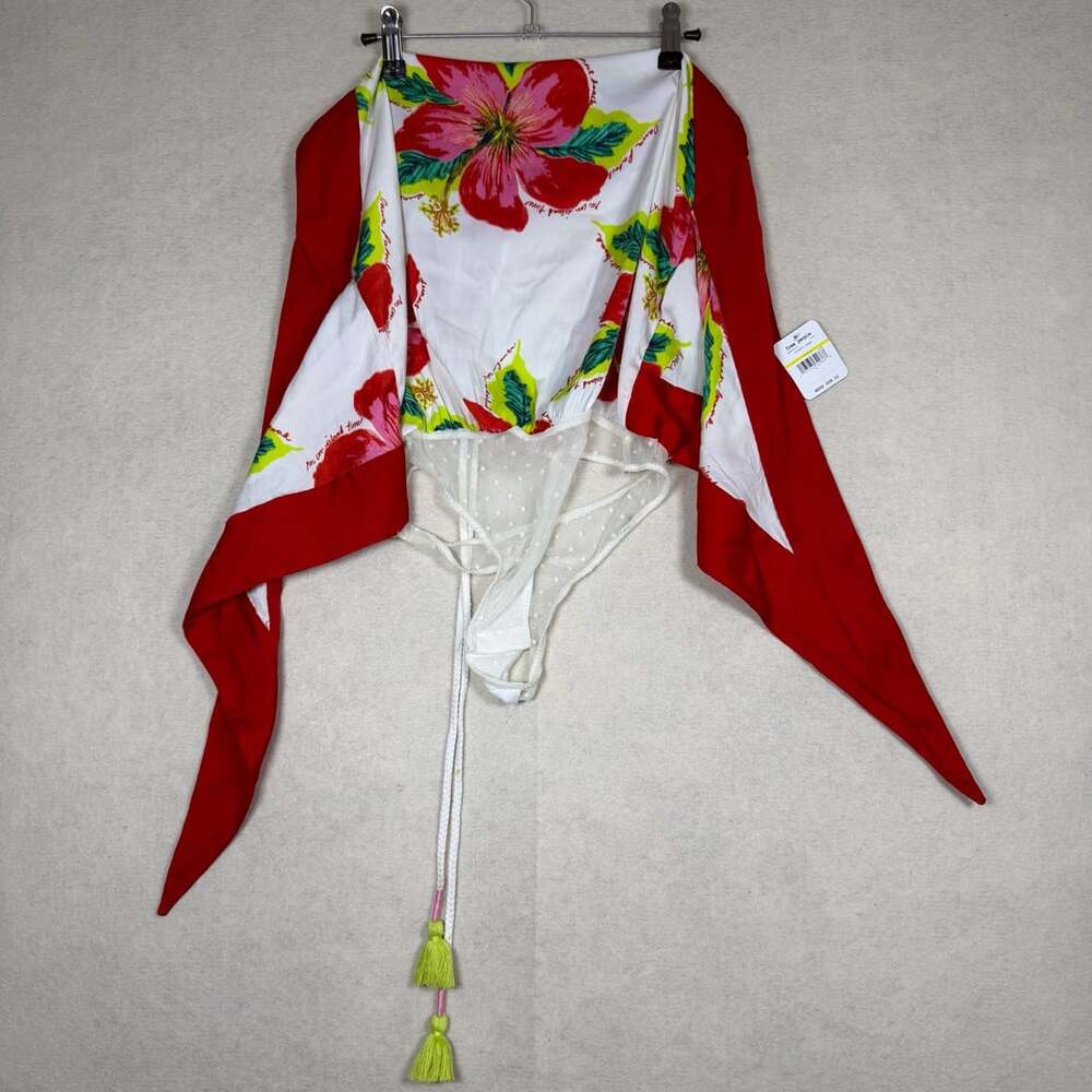 Free People Coconut Combo  Womens Size M Floral Bodysuit Sarong Cover Up